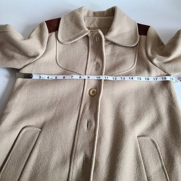 100% wool beautiful vintage 1970s 1980s beige coat with brown details. - Picture 14 of 16